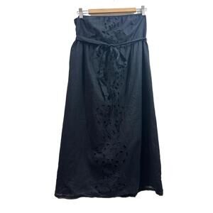 Old Navy Strapless Dress ALine Large Black Embroidered Eyelet Black Waist Tie